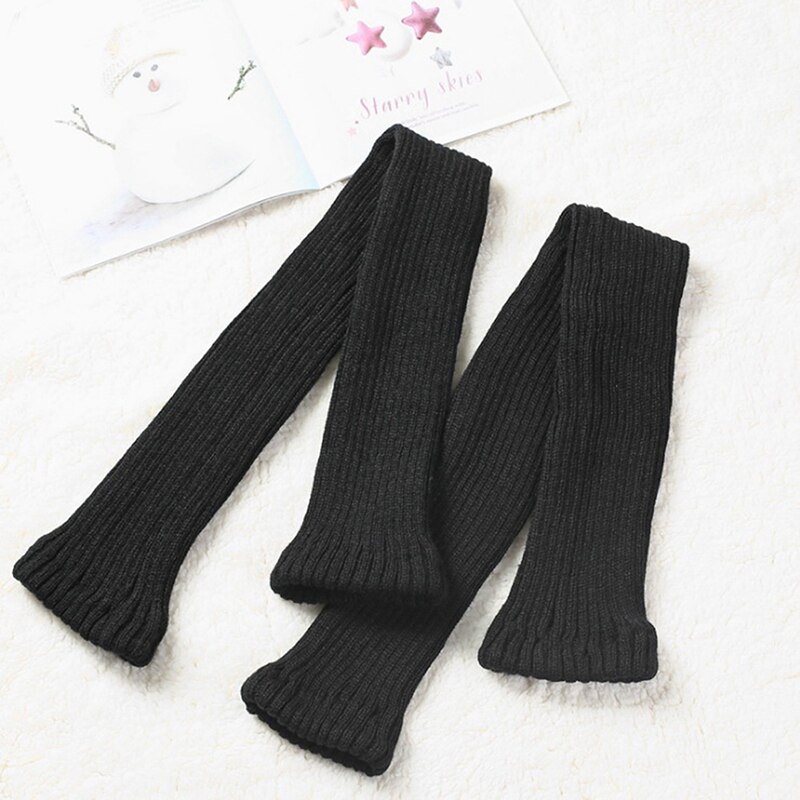 Leg Warmers Women Warm Knee High Winter Knit Solid Crochet Socks Warm Boot Beenwarmers Long Socks: black