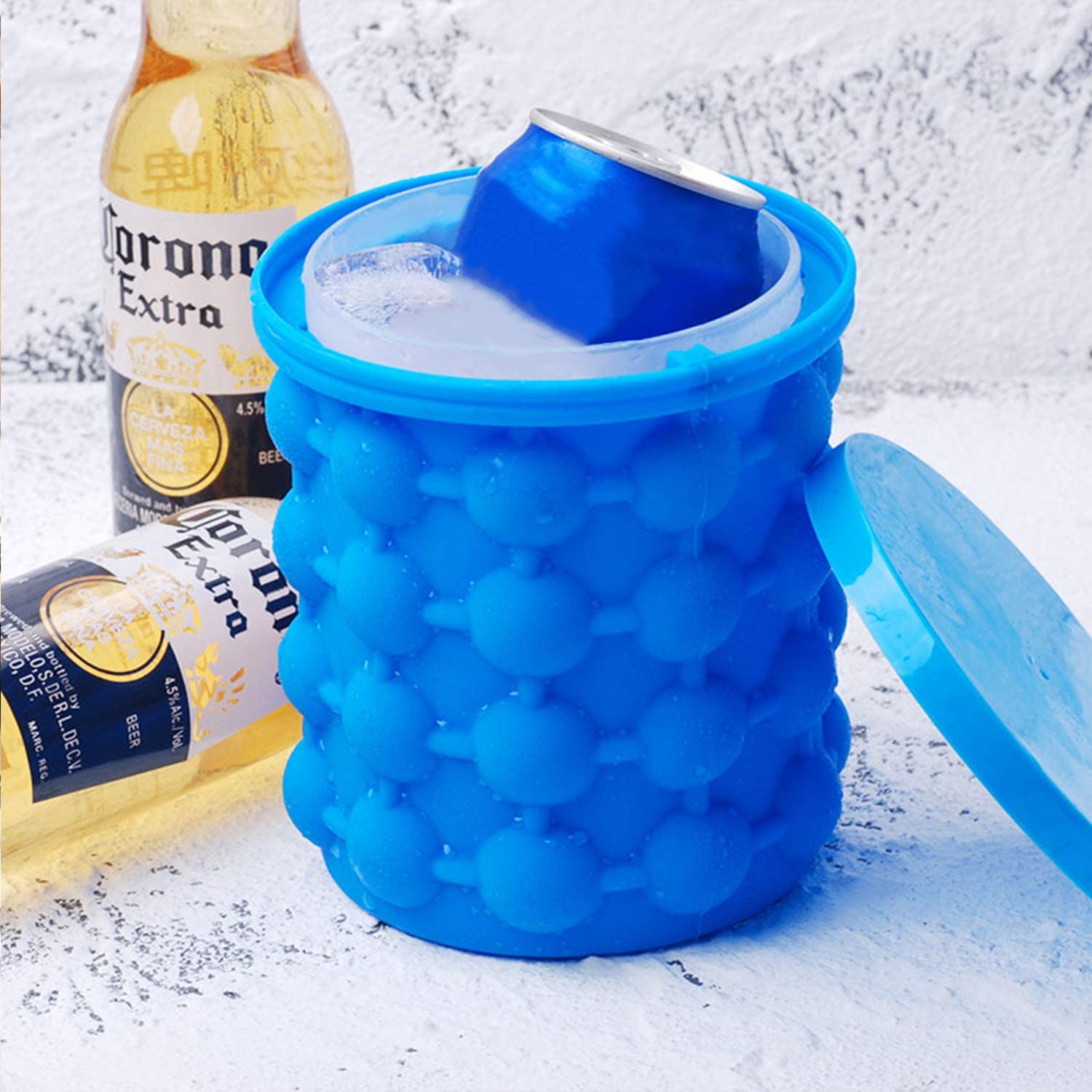 Silicone Ice Bucket For Freezer Cube Maker,Large Ice Cube Mold Ice Trays (2 in 1) Ice Cube Maker, Round Portable Kitchen Barware