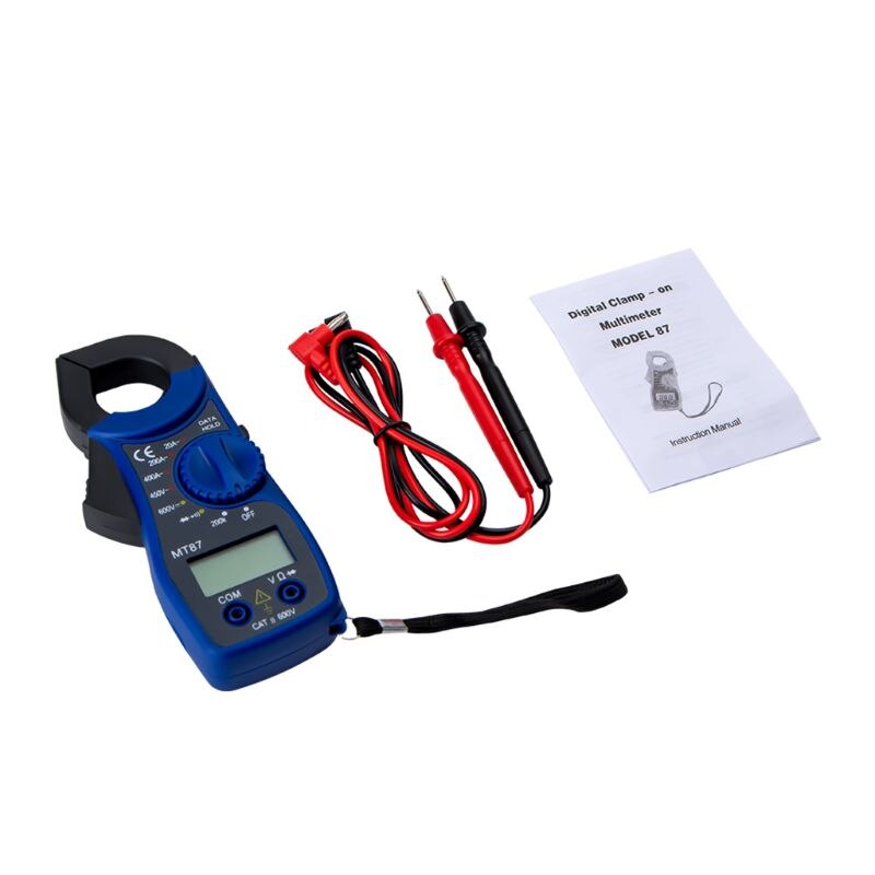 Mt87 lcd digitale stroomtang multimeter ac/dc ampèremeter voltmeter weerstandstest 19qb: Blauw