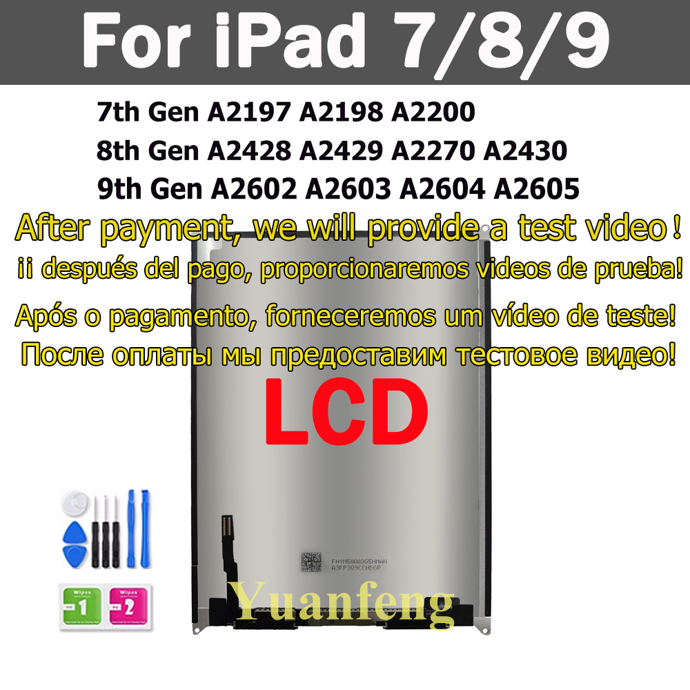 10.2 "LCD + Touchscreen Voor iPad 10.2 7e Gen A2197 A2198 A2200/8th A2270 A2430/9th A2602 A2605 LCD-scherm: Groen