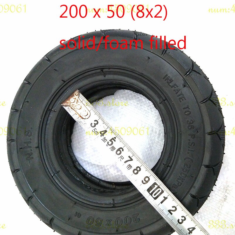 BLACK 200 x 50 (8x2) TIRE solid/foam filled tire 200x50 for Razor E100 E125 E200 Scooter Solid Tubeless Tire