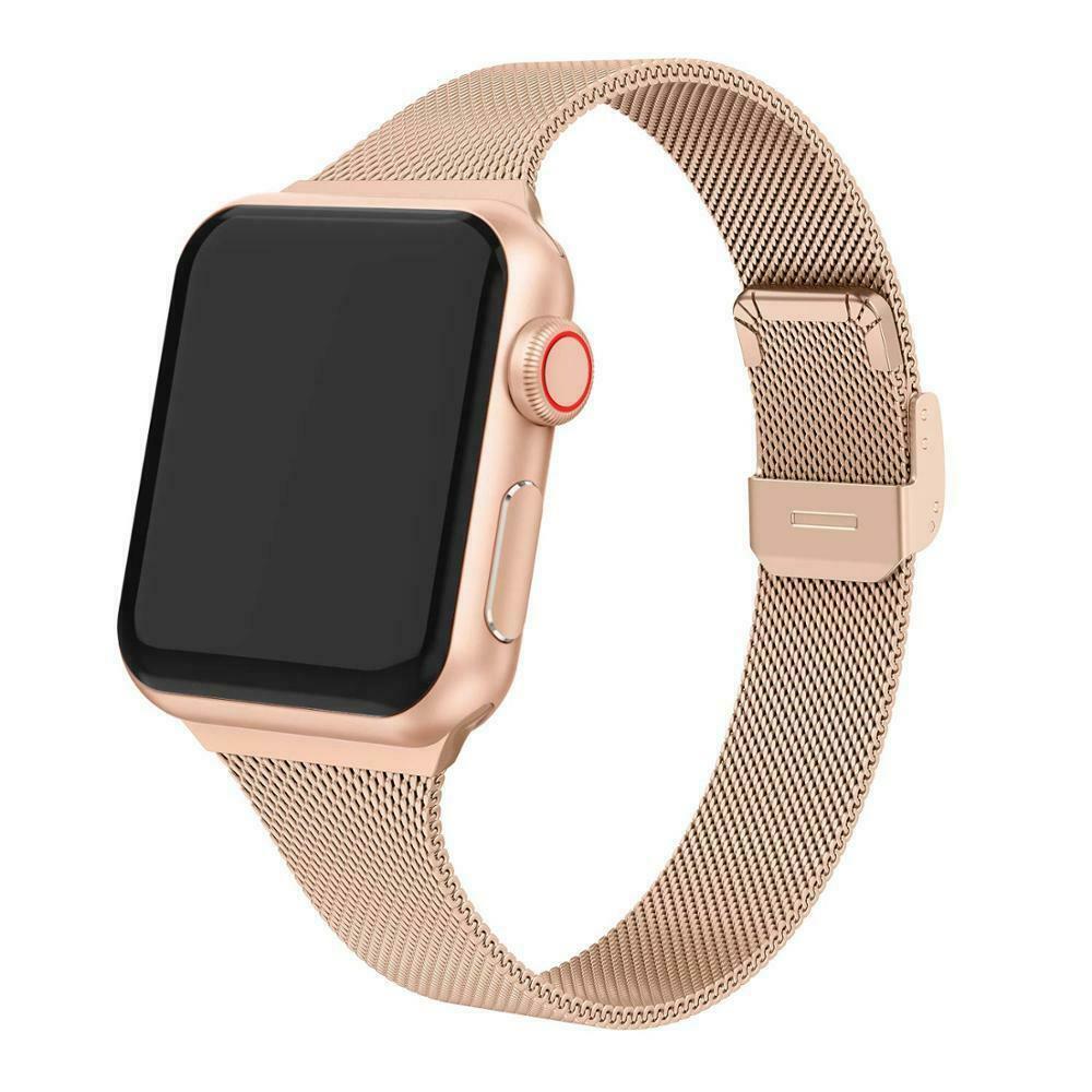 Dunne Vouwsluiting Milanese Bands Voor Apple Horloge Serie 6 5 4 3 2 Se Rvs Horlogebanden Voor Iwatch 38 40 42 44Mm Strap: ROSE GOLD / 42 44MM