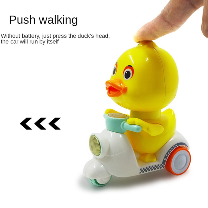 Cartoon Clockwork Bicycle Motorcycle Yellow Duck Inertia Car Press to Slide Pull Back Baby Toy Car Moveable Wind Up Toy Kid