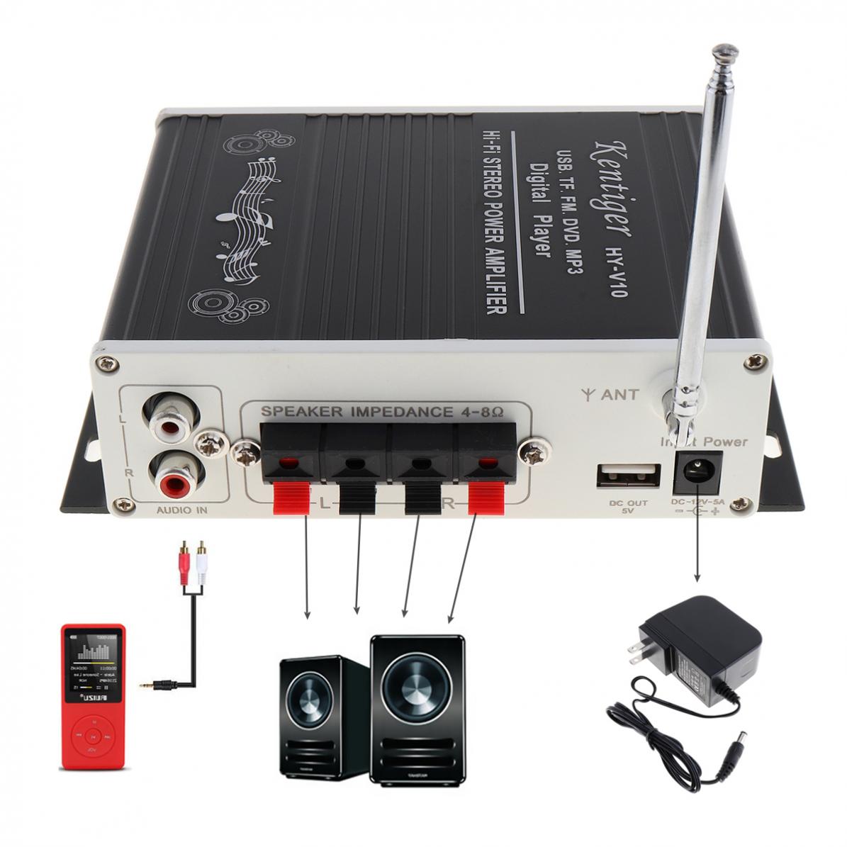Car Amplifiers 20W x 2 2CH HI-FI Car Audio Power Amplifier FM Radio Player Support SD / USB / DVD / MP3 Input
