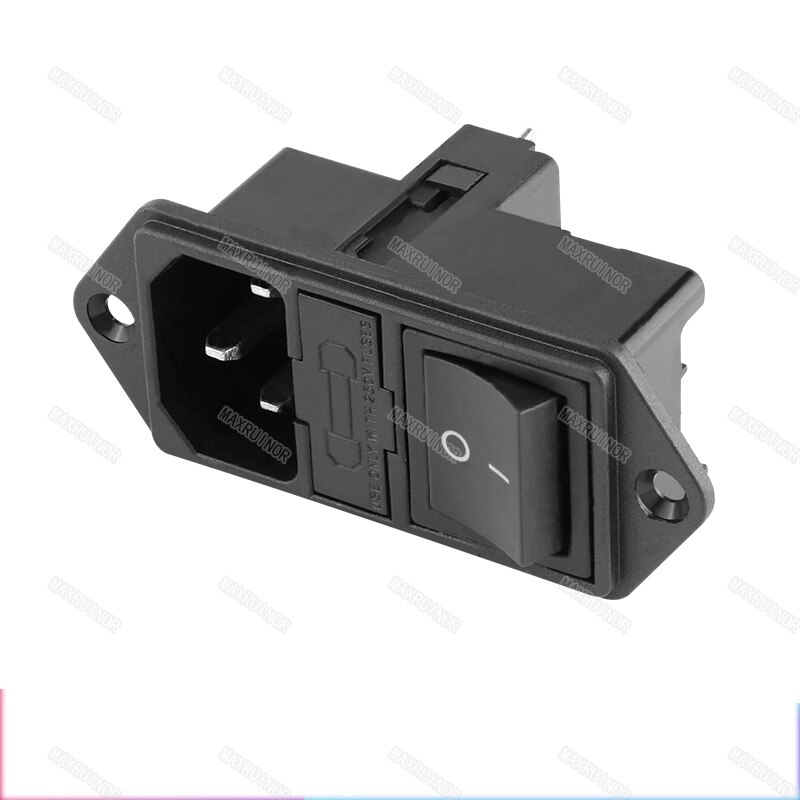 Rocker Switch with double fuse AC socket full copper Red Light 10A 250V 3Pins Black green red: Black Without light