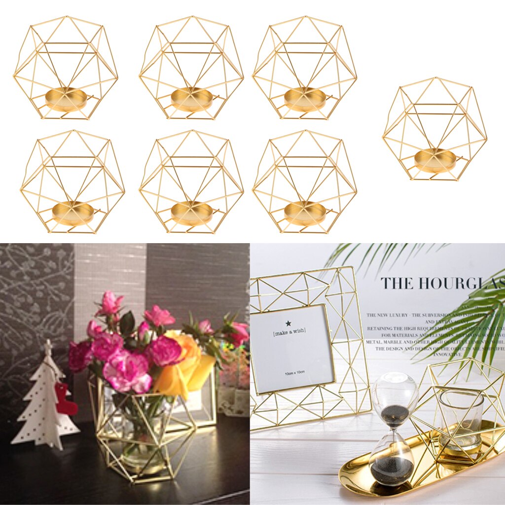 7 st metall geometrisk struktur guld handgjord värmeljusstake romantisk hem middag bröllop dekoration