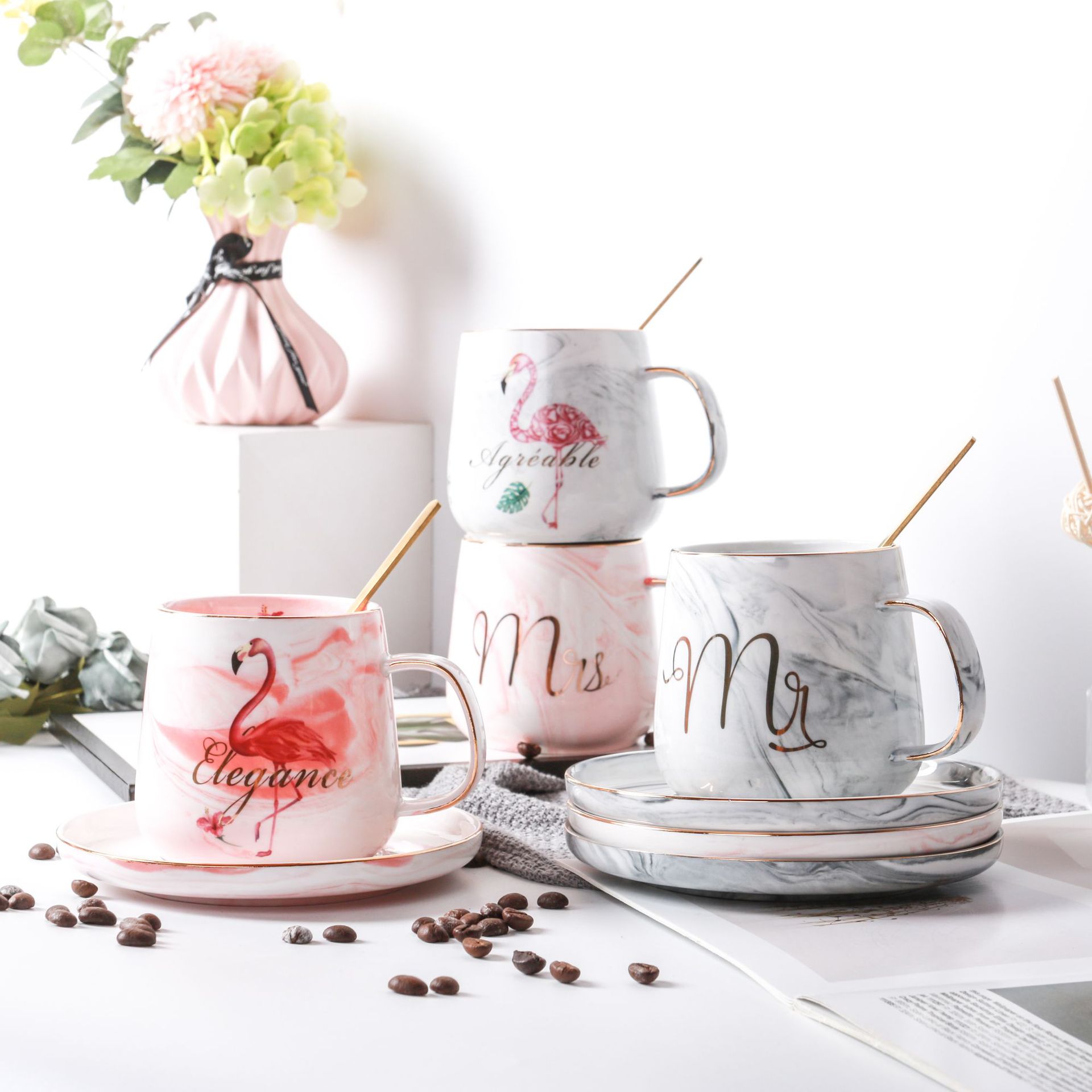 Luxury Coffee Cup Porcelain Holder Set Espresso Coffe Cups Ceramic Reusable Saucer Tazza Colazione Family Drinkware BW50BD