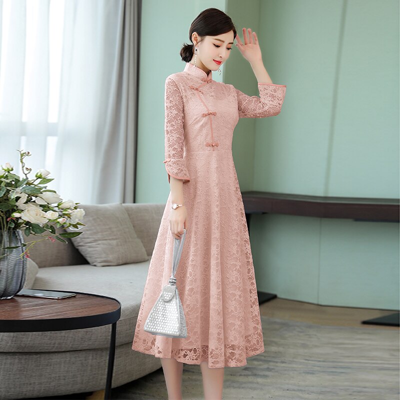 Chinese Dress women improved qipao chinese style aodai bride wedding dresses cheongsam female qipao dress: color1 / S