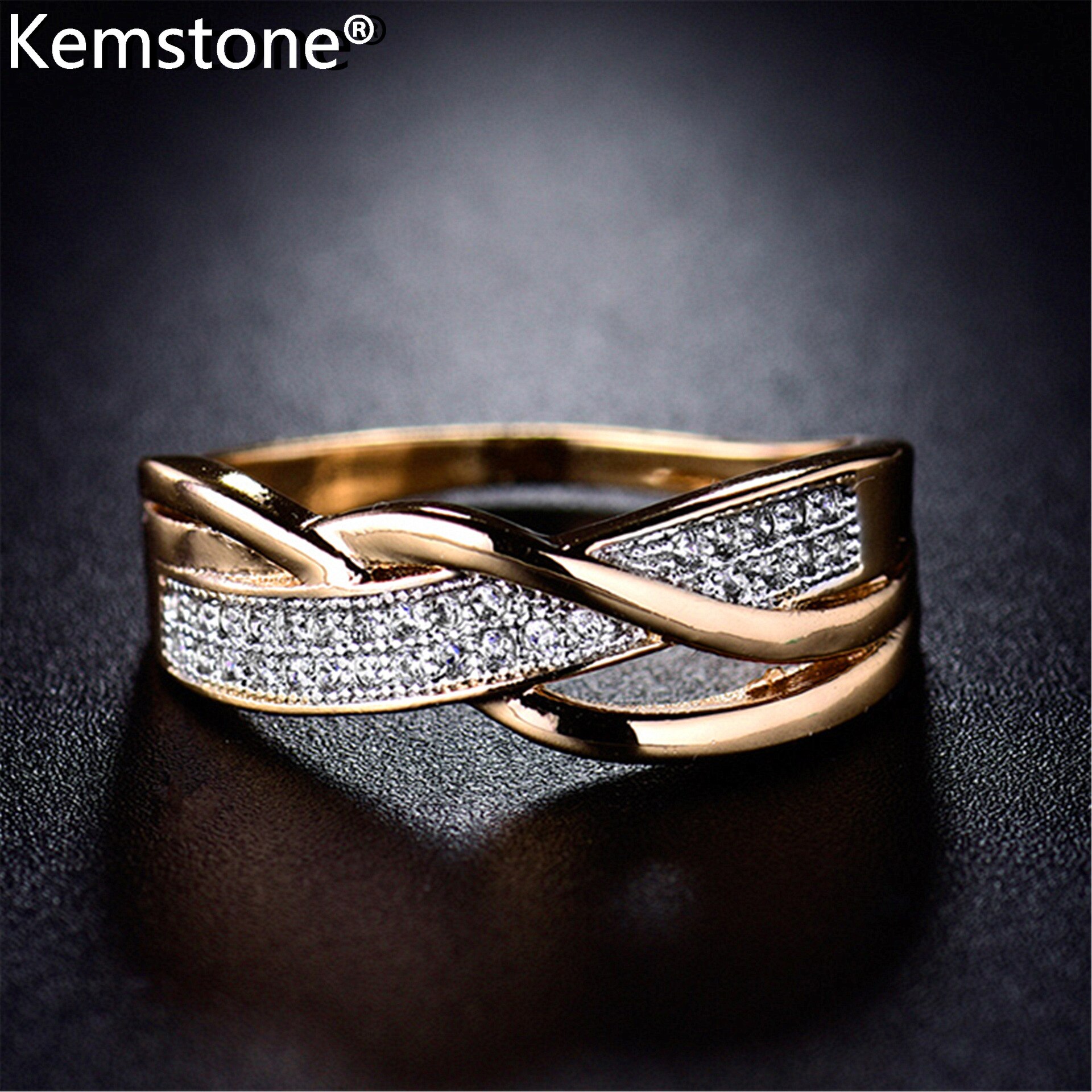 Kemstone Creatived Engagemnet Ring Copper Gold Silver Plated Ring for Women's Jewelry