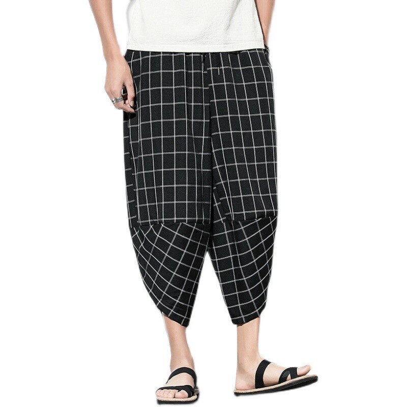 Pantalones bombachos de zanahoria y seda de hielo para hombre, ropa de trabajo holgada de talla grande, bombachos de pierna ancha recortados a la , novedad de verano: 5 XL