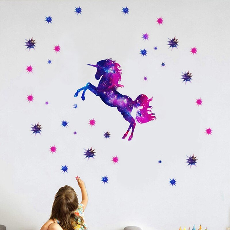 Cartoon Galaxy Unicorns Star Wall Stickers DIY Home Wall Decals Kids Living Room Bedroom Wallpaper Girls Room Decor