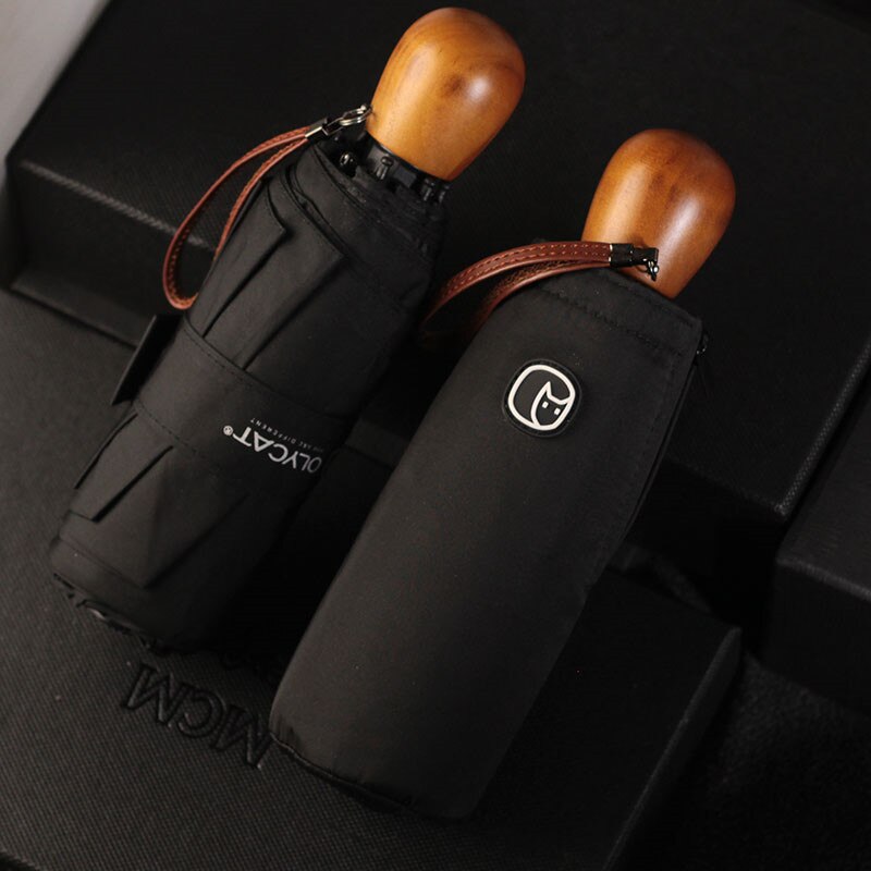 Olycat kompakt mini paraply kvinder børn og mænd paraply lomme paraply træ håndtag paraply vindtæt uv foldbar paraply
