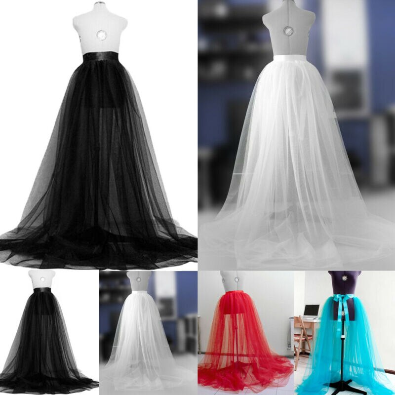 Falda para de boda larga tutú de tul transparente Línea A para mujer de princesa vendaje de malla Maxi faldas Negro Azul rojo blanco