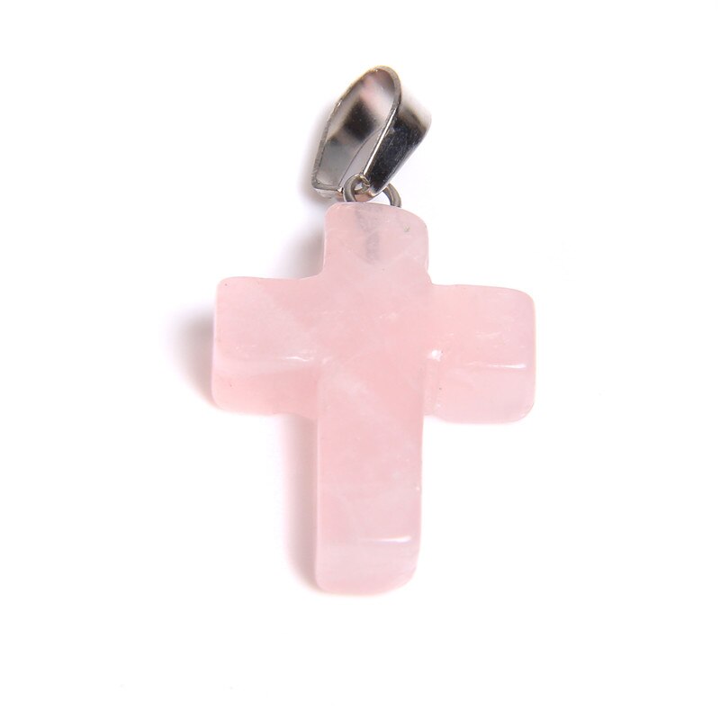 1pc cross natural stone pendants faith quartz crystal pendants jewelry handmade cross pendants jewelry bulk DIY: 7 Pink Quartz