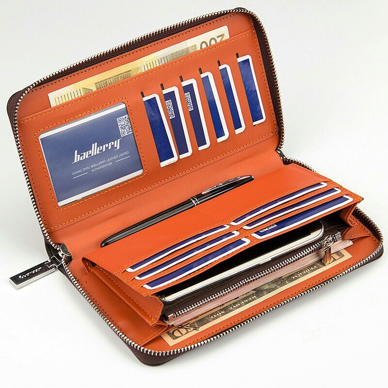 Baellerry sac à main hommes portefeuille longue grande capacité en cuir portefeuilles pour marron pochette fermeture éclair portefeuille sacs sacs à main