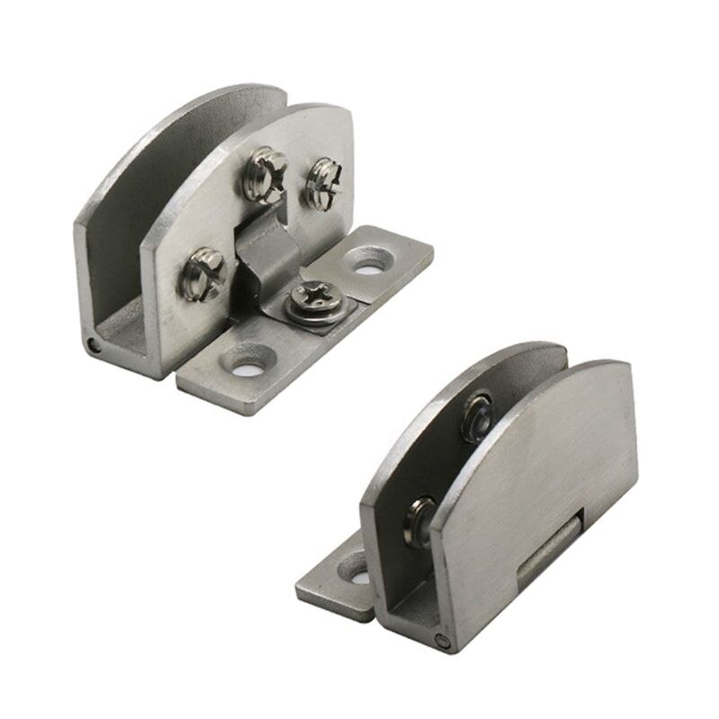 2PCS No Drilling Heavy Duty Clamp Hinge Zinc Alloy Wine Cabinet Glass Door Hinge: Silver / Small