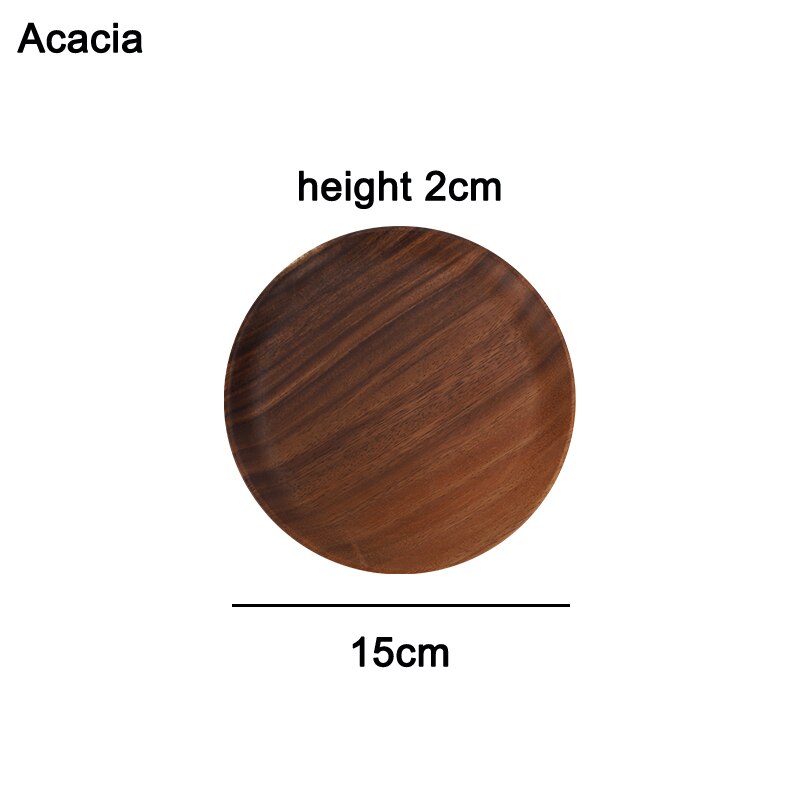 Acacia and Walnut Dinner Plates, Round Solid Wood Plates, Stackable Dinner Plates, Natural tableware dining for Dishes Snack: Acacia round-15cm