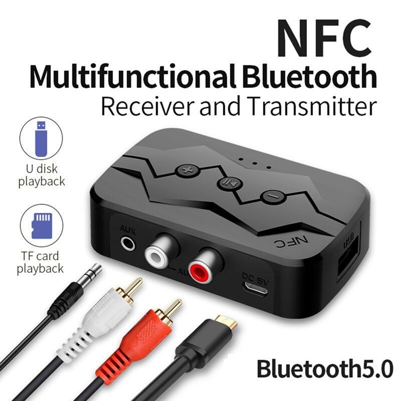 Multifunction NFC Bluetooth Transmitter Receiver ALL in ONE Supports TF Card U Disk to Play RCA Call 5.0 Interference