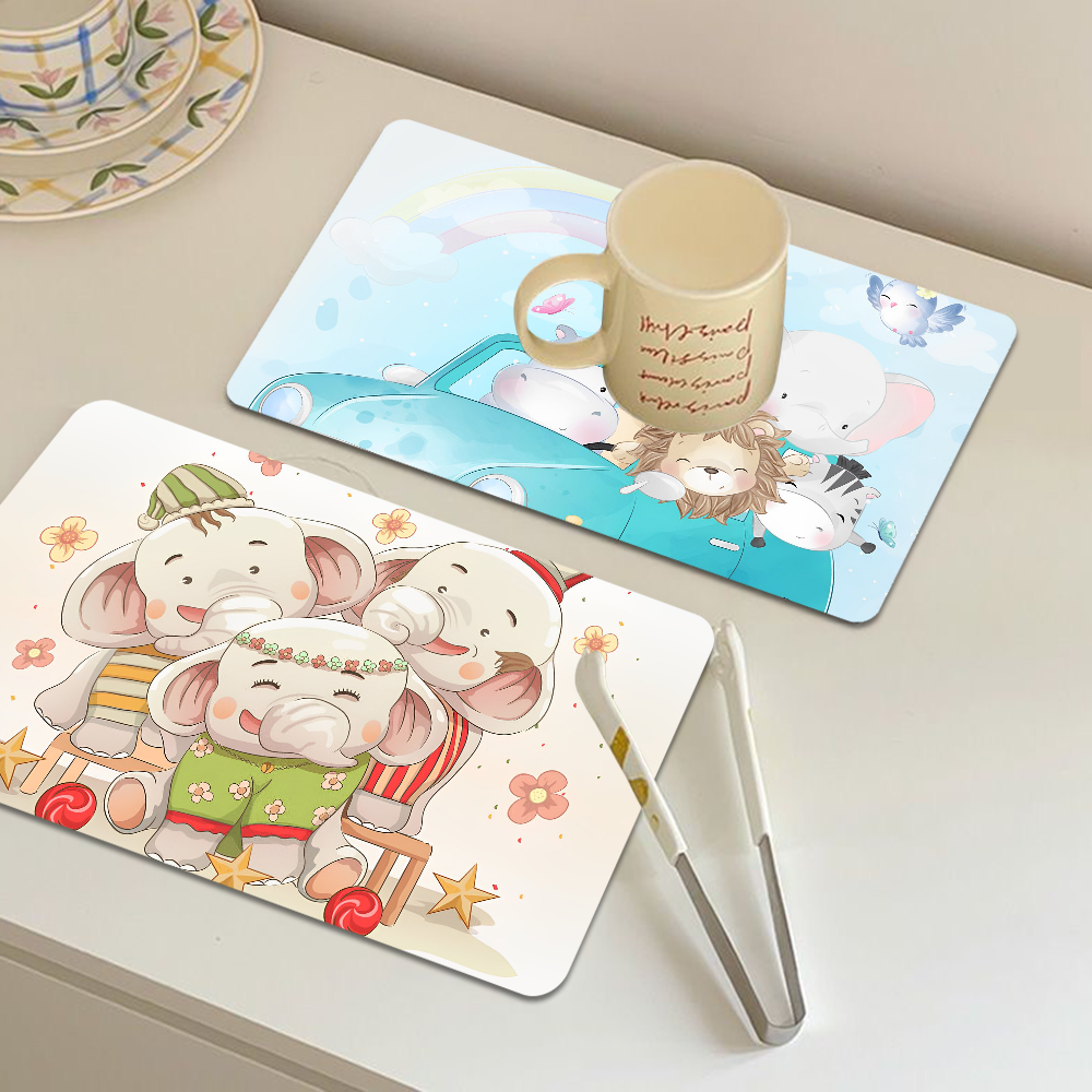 Animal Pattern Kitchen Tableware Dish Drying Mats Desk Drain Pad Heat Resistant Counter Top Mat