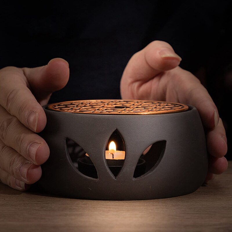Practical Ceramic Teapot Warmer Holder Base Tea Warmer Insulation Base Tea Coffee Water Warmer Hollow Candle Heating Base Holder