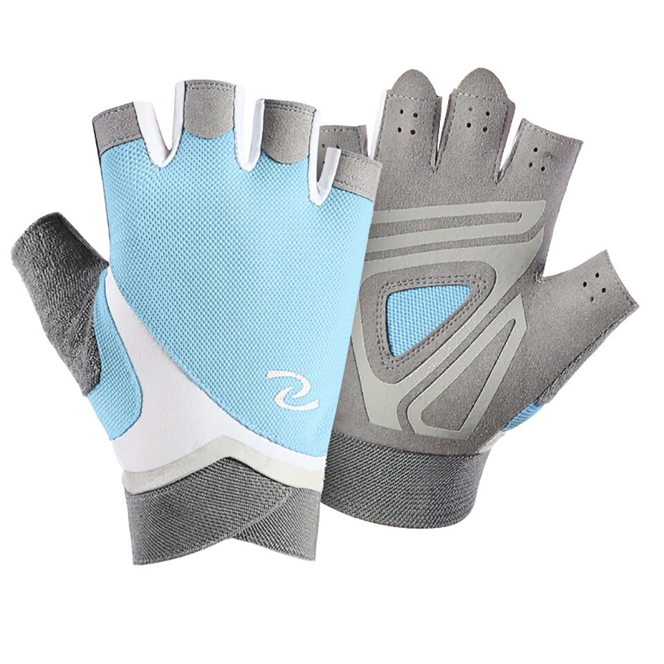 LOOGDEEL Fitness guanti mezze dita antiscivolo attrezzature per il Fitness traspiranti manubri allenamento palestra Body Building guanti da ciclismo: Light Blue / S