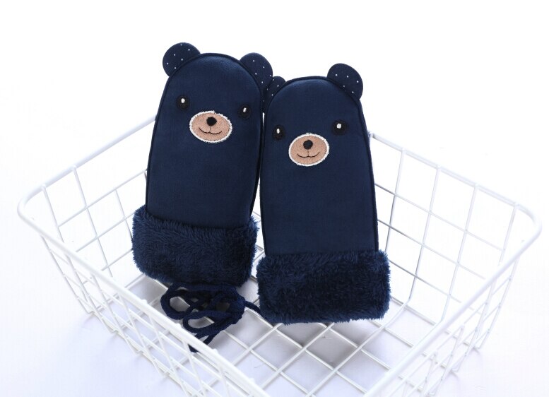 Winter kinder jongens meisjes winter handschoenen beren patroon zachte dikke sneeuwbal vechthandschoenen: Donkergrijs