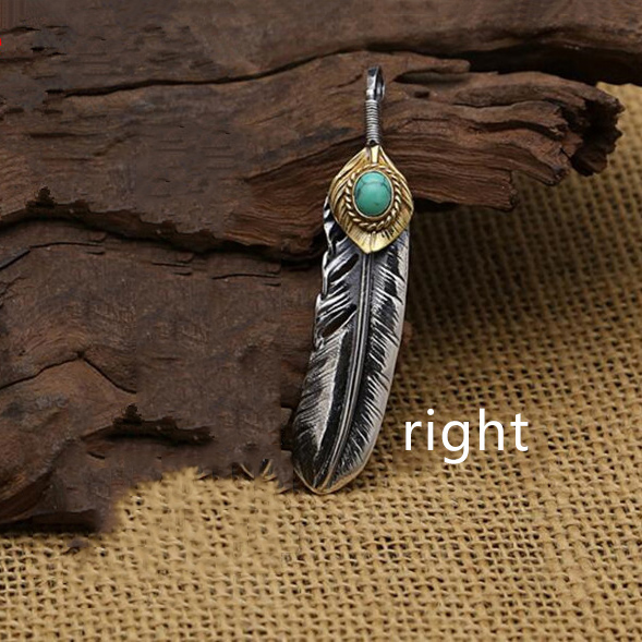 Goro‘s Takahashi 925 Sterling Silver Natural Stone Turquoise Feather Necklace Pendant for Men Women fine jewelry GP35: B right