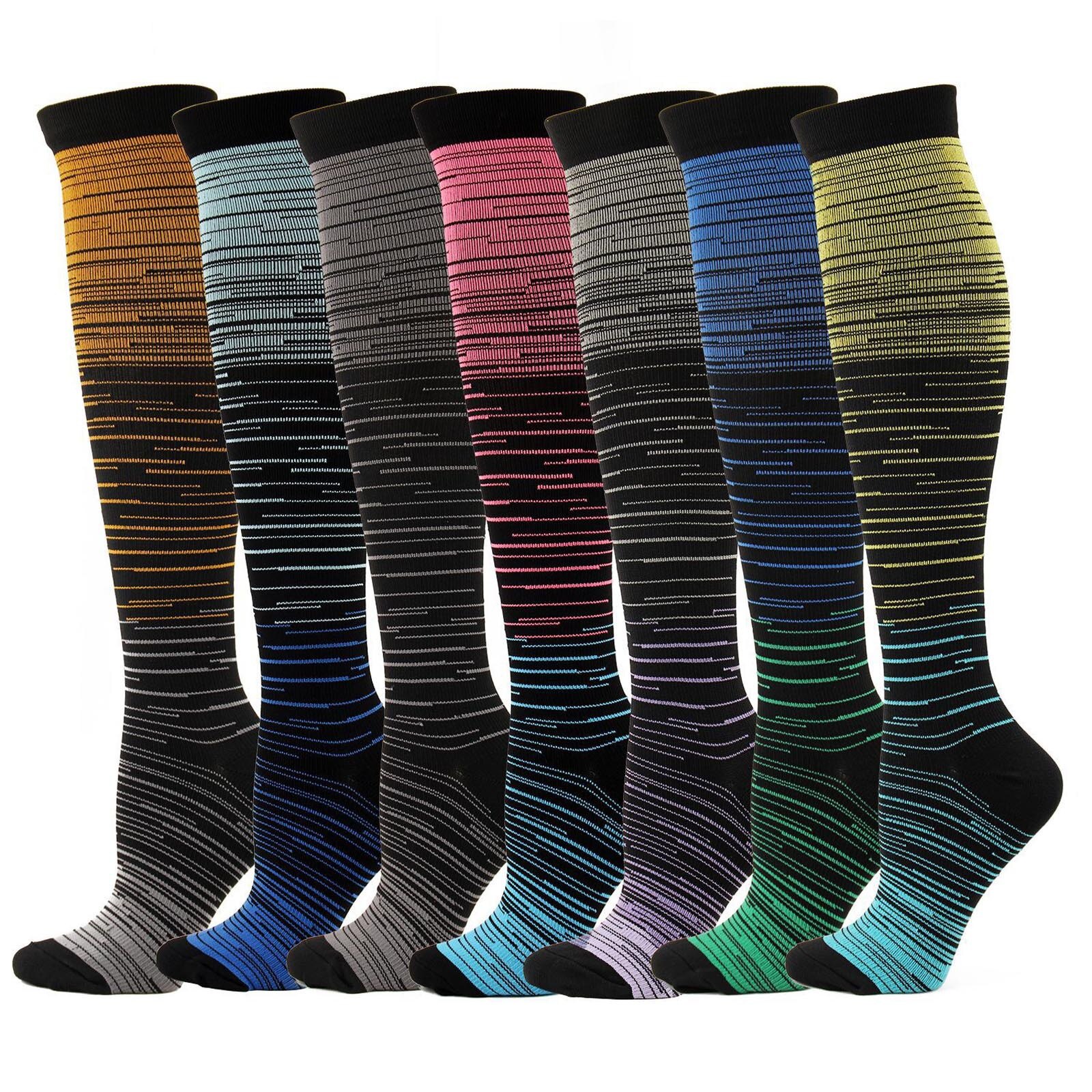 Unisex Leg Support Stretch Compression Socks Knee High/Long Multicolor Gradient Elasticity Socks Outdoor Sport Long Socks 2 Size