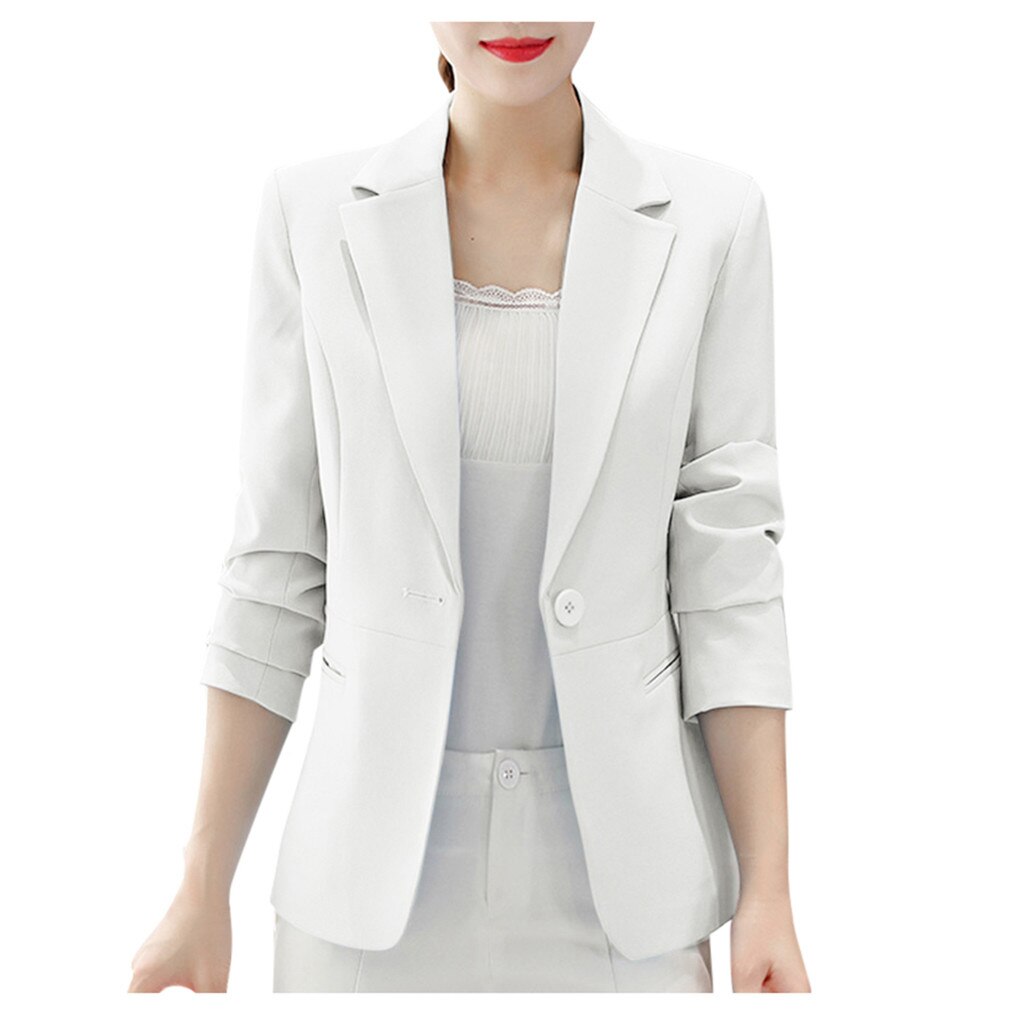 Blauw Vrouwen Blazer Formele Blazers Lady Office Werk Pak Zakken Jassen Jas Slanke Zwarte Vrouwen Blazer Femme Jassen # j30: WHITE / XXL