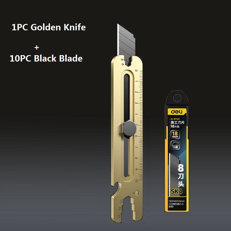 Mes Roestvrij Staal, 4 In 1 Multifunctionele Afbreeksleutel Van Industriële , 18Mm Zware Lederen Behangsnijder: Donker Kaki