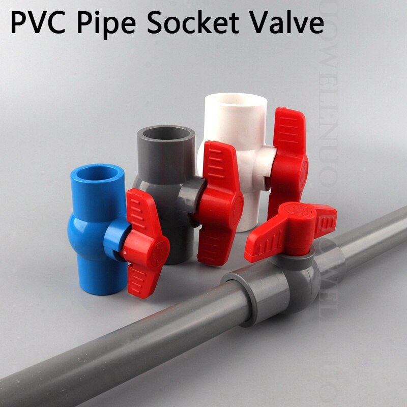 2pcs PVC Pipe Socket Ball Valve Water Pipe Socket Connector I.D 20 25 32 to 50mm Water Supply Tube Ball Valve Pipe Joints