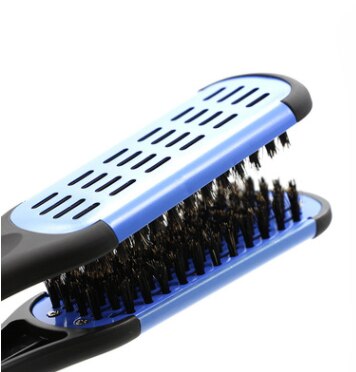 Peine alisador de madera contrachapada de cerámica Natural, cepillo de peluquería de doble cara, abrazadera de fibra, herramientas para el cuidado del cabello: Azul