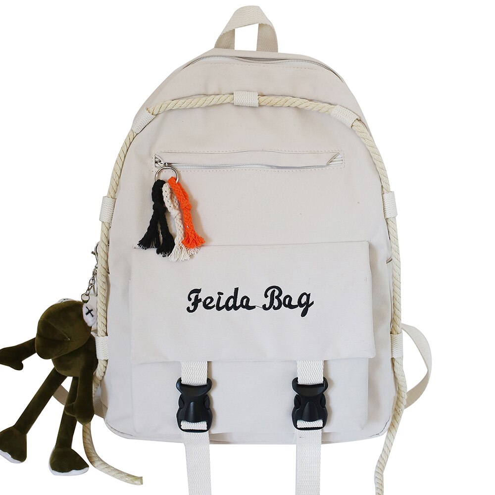 Frauen Hochschule Schüler Rucksäcke Weibliche Reise Schule Taschen Buch Seil Damen Rucksack Wasserdichte Nylon Kawaii Mädchen Tasche Neue: Weiß / Nein Frosch Anhänger