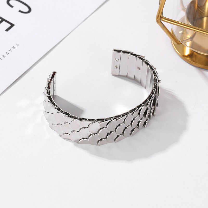Bangles Fish Scales Bracelets Women Simple Jewellery Bracelet Geometric Jewelry Hand Made Trendy Zinc Alloy Punk Armband