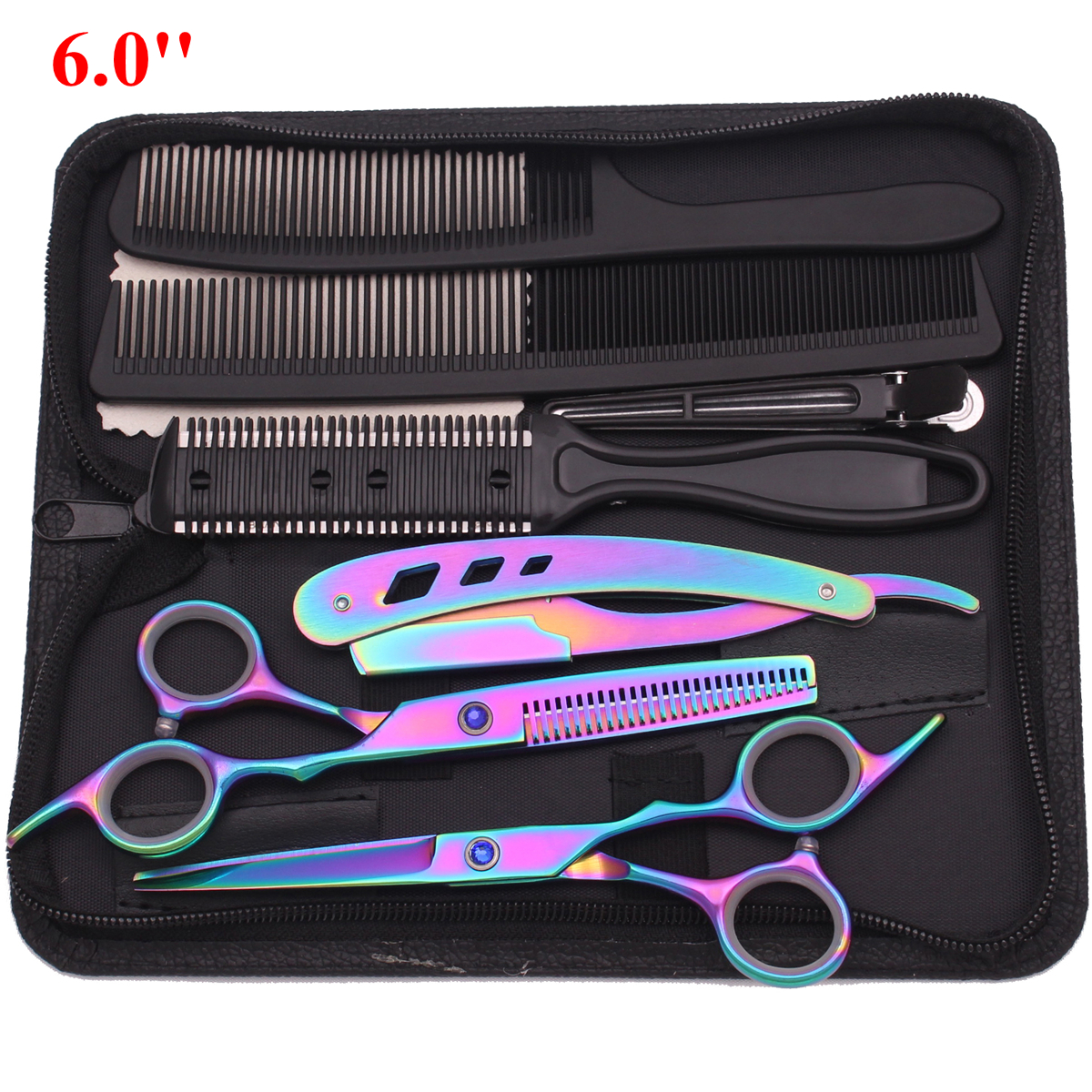 6.0 ''Professionele Haar Schaar Knippen Schaar Dunner Kappers Kapsel Scheermessen Kam Set Salon Kapper & Thuis: WHITE
