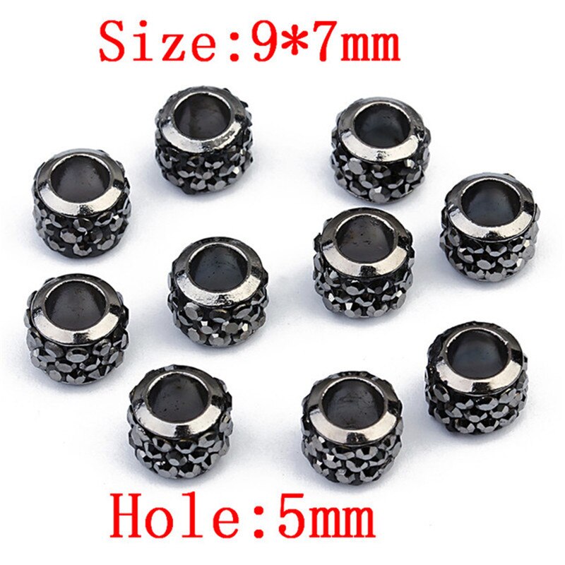 20 Stks/partij 7*5 Mm/9*7 Mm Rhinestone Crystal Ball Kralen Zilveren Kleur Zwart Kleur Grote gat Spacer Kralen Voor Diy Sieraden Maken: black 9mm7mm