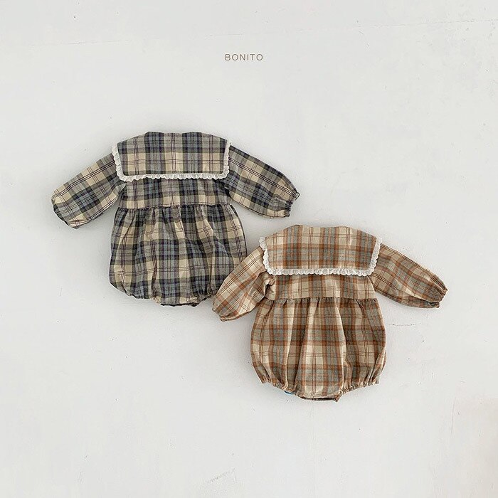Herfst Baby Meisje Bodysuit Ruches Prinses Vintage Lange Mouwen Plaid Jumpsuit Baby Boy Kleding Kids Kleding
