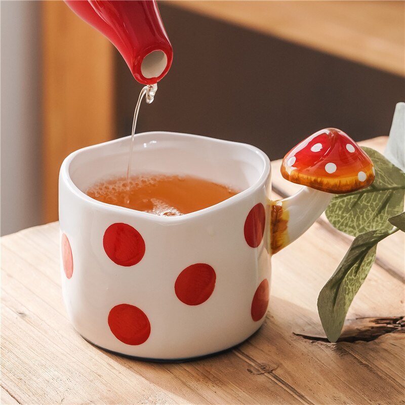 Cute Cartoon Mushroom Coffee Mug Plate Saucer Set Ceramic Breakfast Bowl Cup Hand-painted Dessert Plates Christmas: mug