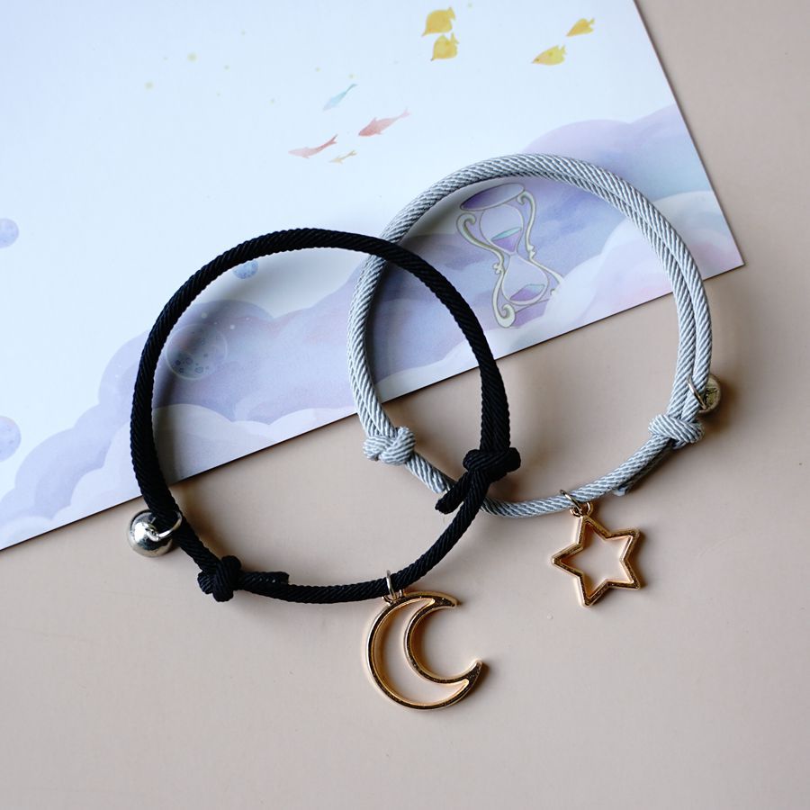 2 pçs estrela lua magnética casal pulseira conjunto para homens mulheres na moda artesanal corda corrente amizade pulseira ajustável jóias: A-D