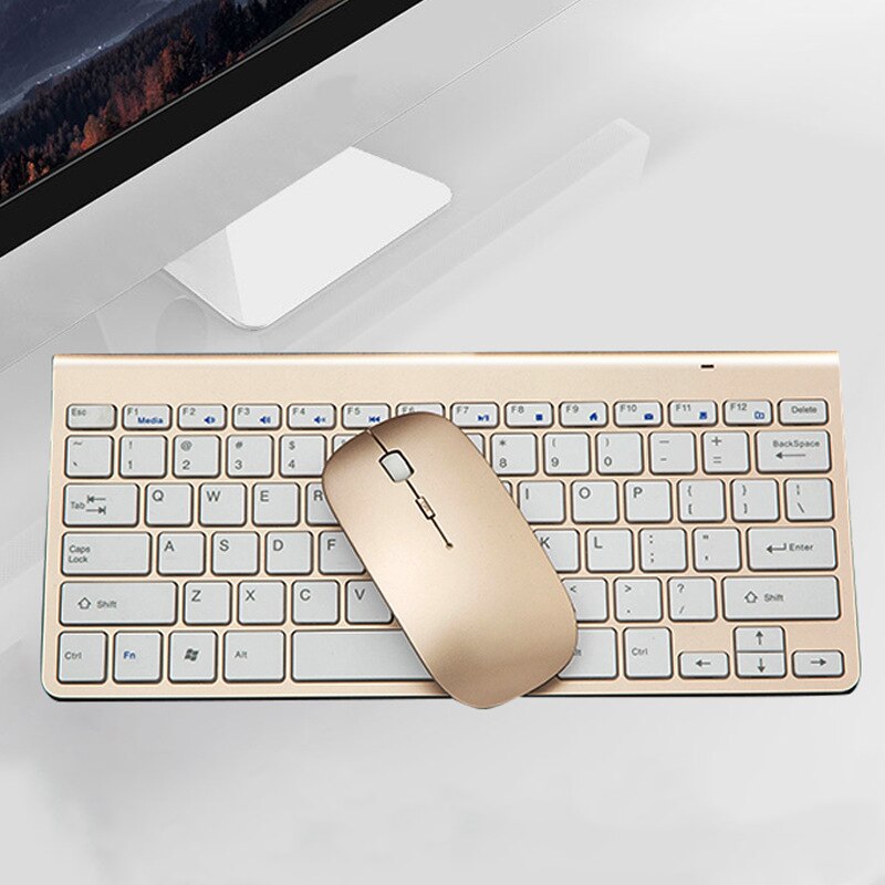 2.4Ghz Ultra-Thin Wireless Keyboard and Mouse Combo with USB Receiver Mouse Keyboard Set for Apple PC(Gold)