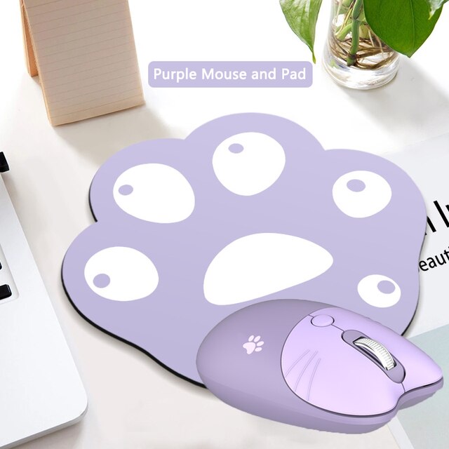 Wireless Mouse 3 DPI Adjustable Optical Mause Silent Button Office Mouse Ergonomic USB Laptop Cute Mice Pink For Girl: Purple Mouse and Pad