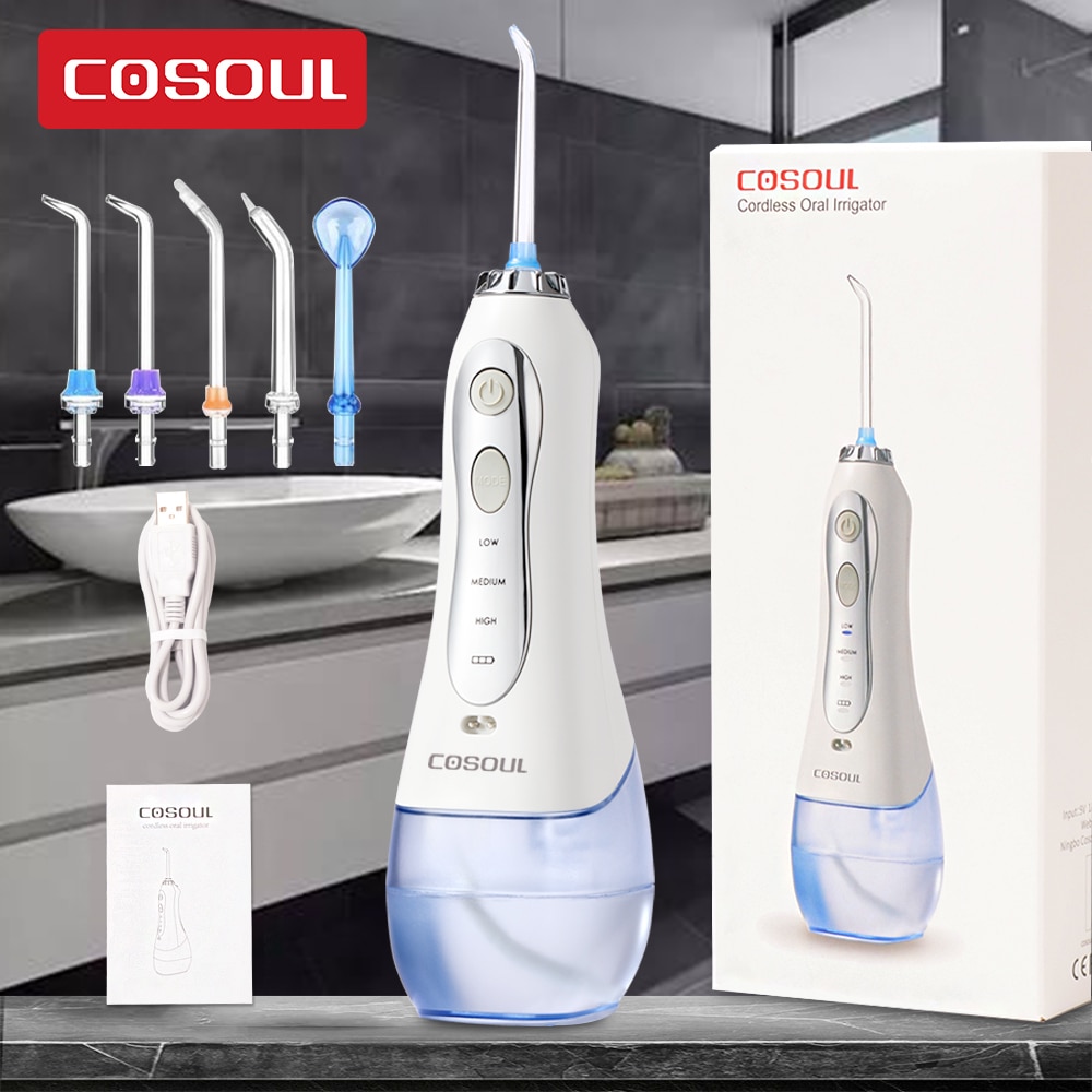 Cosoul oral irrigator dental vandtråd 300ml stor kapacitet trådløs bærbar tandrenser vandstråle til hjemmebrug: Default Title
