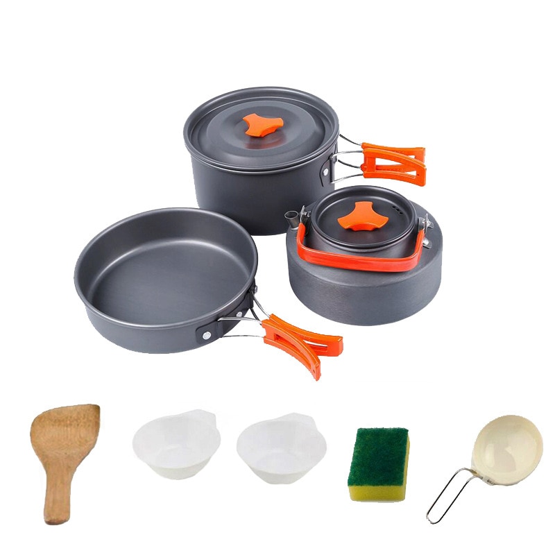 Camping Cookware Set Outdoor Aluminum Cooking Set Water Kettle Pan Pot Travelling Hiking Picnic Tableware Equipment