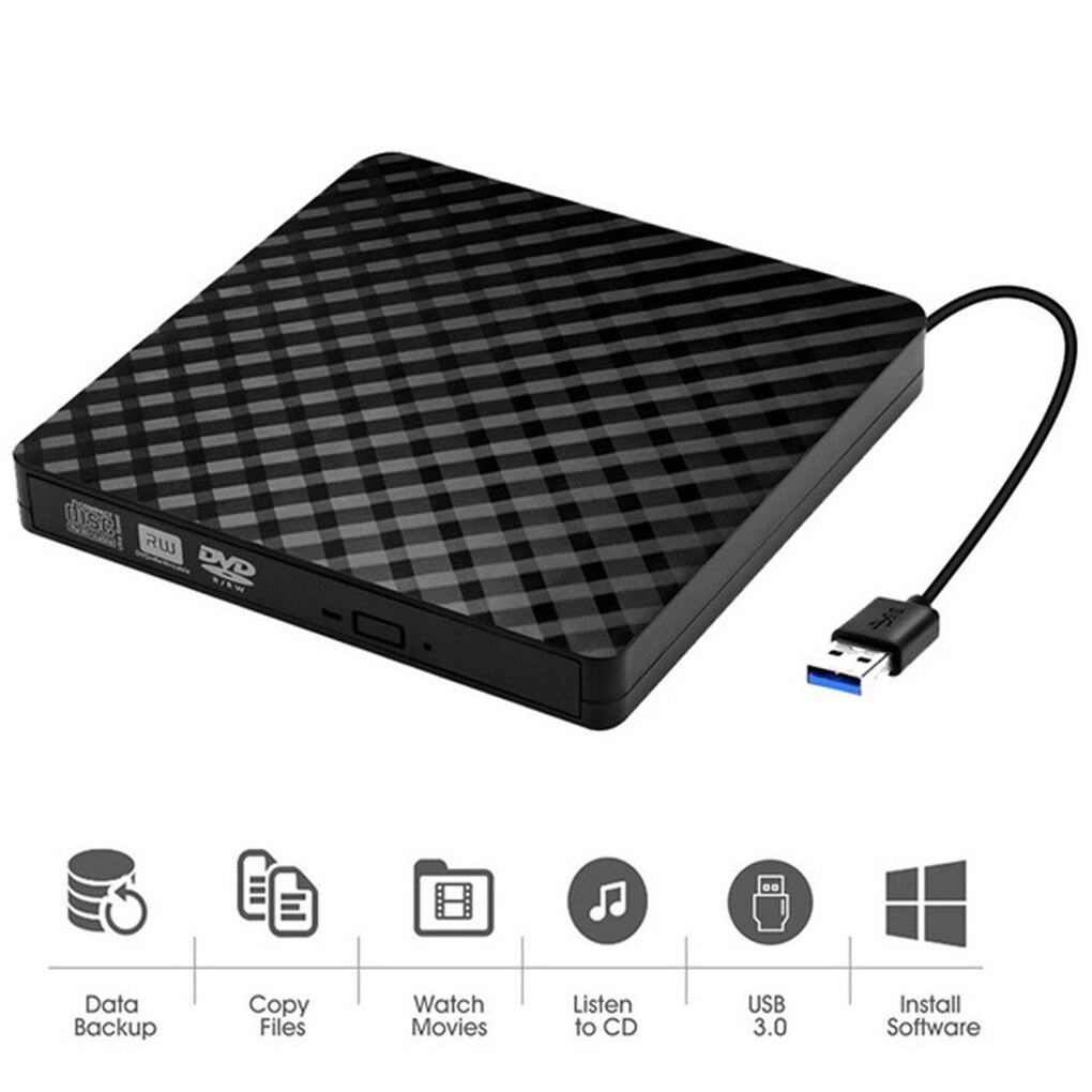 PC Laptop External USB 3.0 DVD RW CD Writer Portable Optical Drive Burner Reader Player Tray black/white