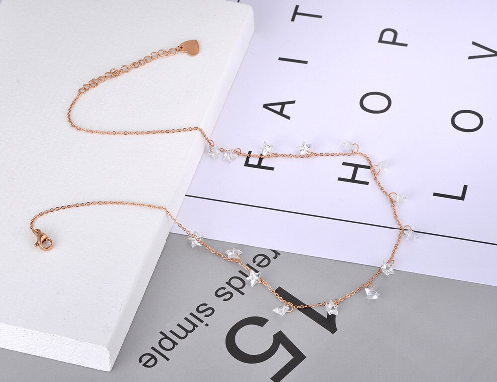 Lokaer Mode Bohemen Rvs Wit Ster Cz Kristal Choker Ketting Strand Hanger Ketting Voor Vrouwen Meisjes N20089