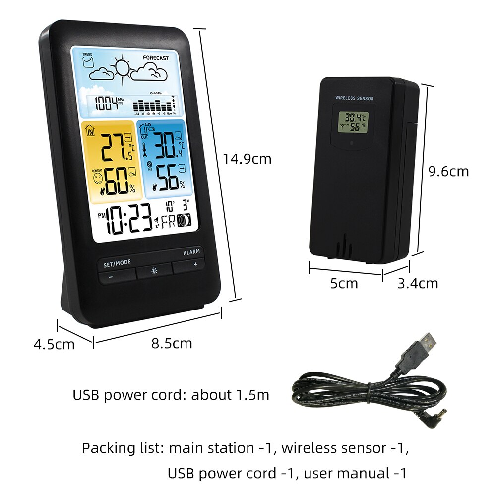 FanJu Digital Alarm Clock Weather Station Temperature Humidity Meter Barometor with Wireless Outdoor Sensor FJ3395D