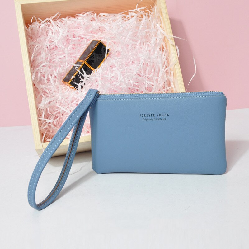 Dames Pu Lederen Portemonnee Dames Mini Hand Pouch Card Key Clip Coin Bag Rits Clutch Kleine Handtas Tas: Blue