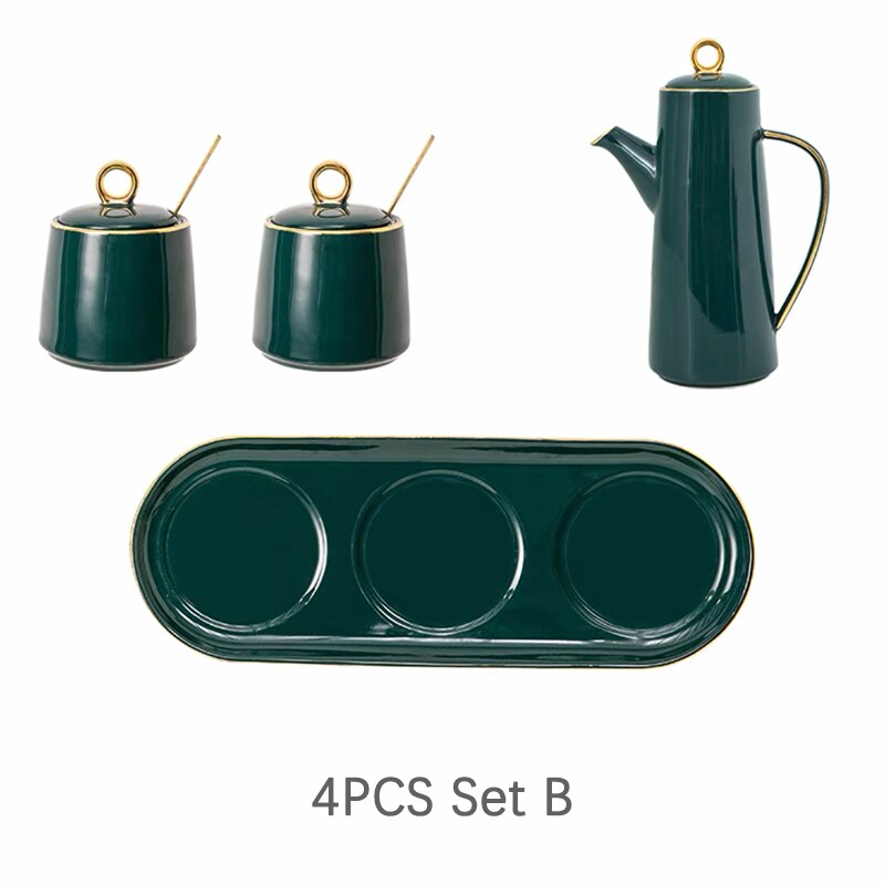 Juego de tarros de cerámica de lujo para condimentos, tarro de especias, contenedor de sal, tazón de azúcar con botella de vinagre y aceite, almacenamiento de cocina: 4pcs set B