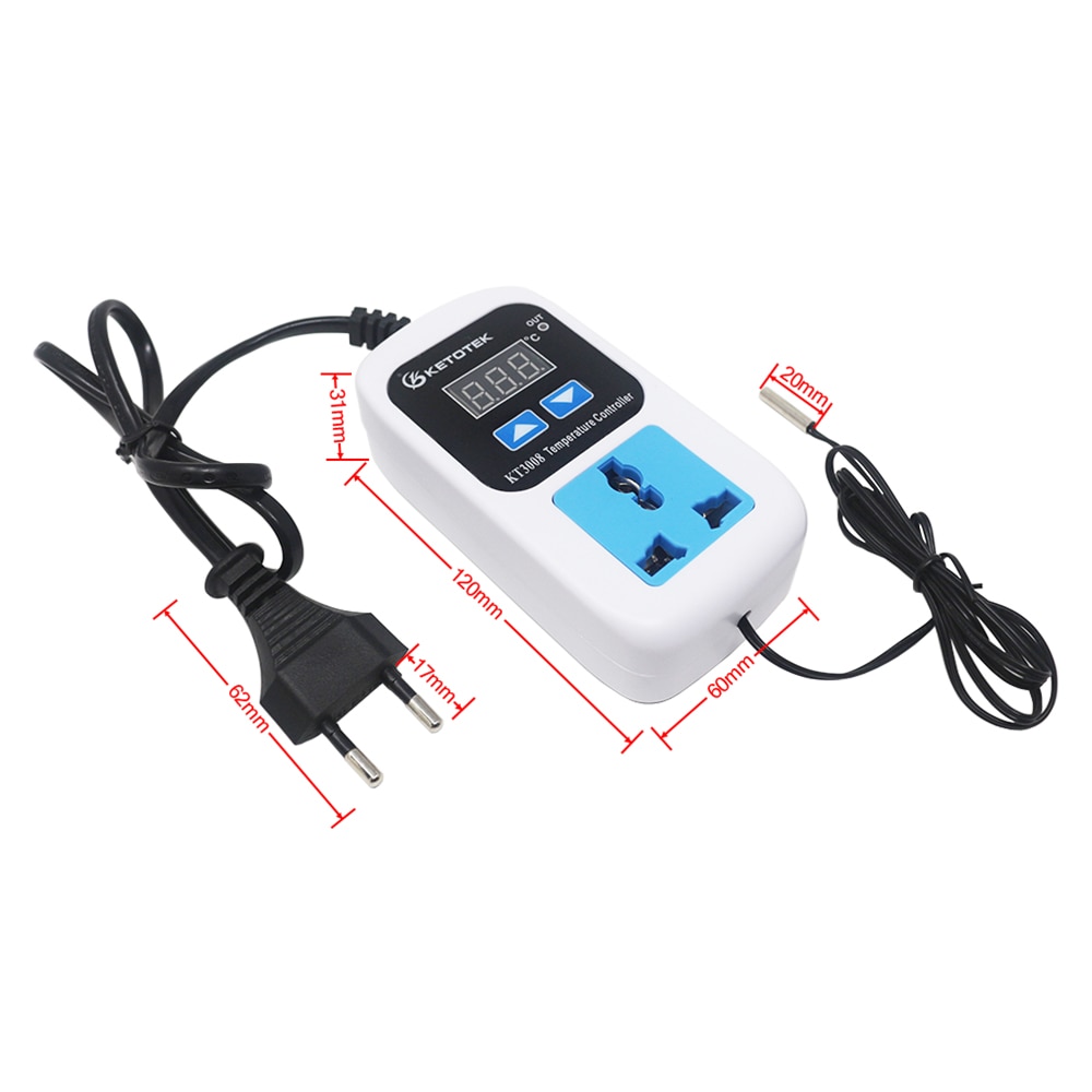 Digital Temperature Humidity Controller Socket AC 110-220V Thermostat Regulator Socket Outlet EU/US/ Plug With NTC Sensor KT3008