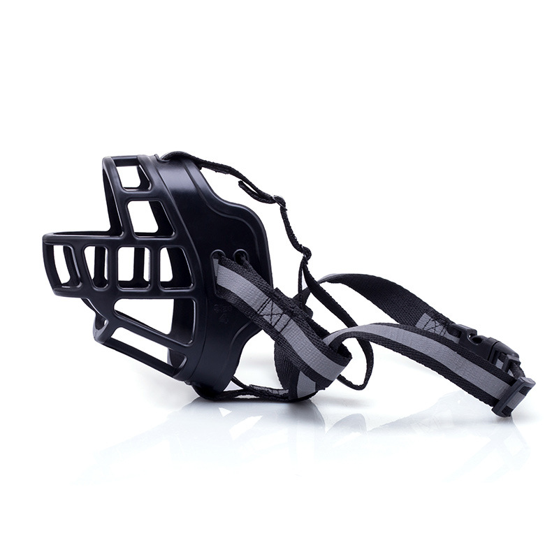 Dog Muzzle Soft Silicone Basket Prevent Barking Biting and Chewing Allow Drinking and Panting Adjustable Reflective Neck Strap: Black Reflective / S   21-23cm